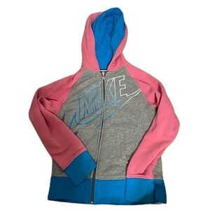 Nike Sweatshirt Sz Small Pink Gray Blue Silver Full Zip Hooded Girls